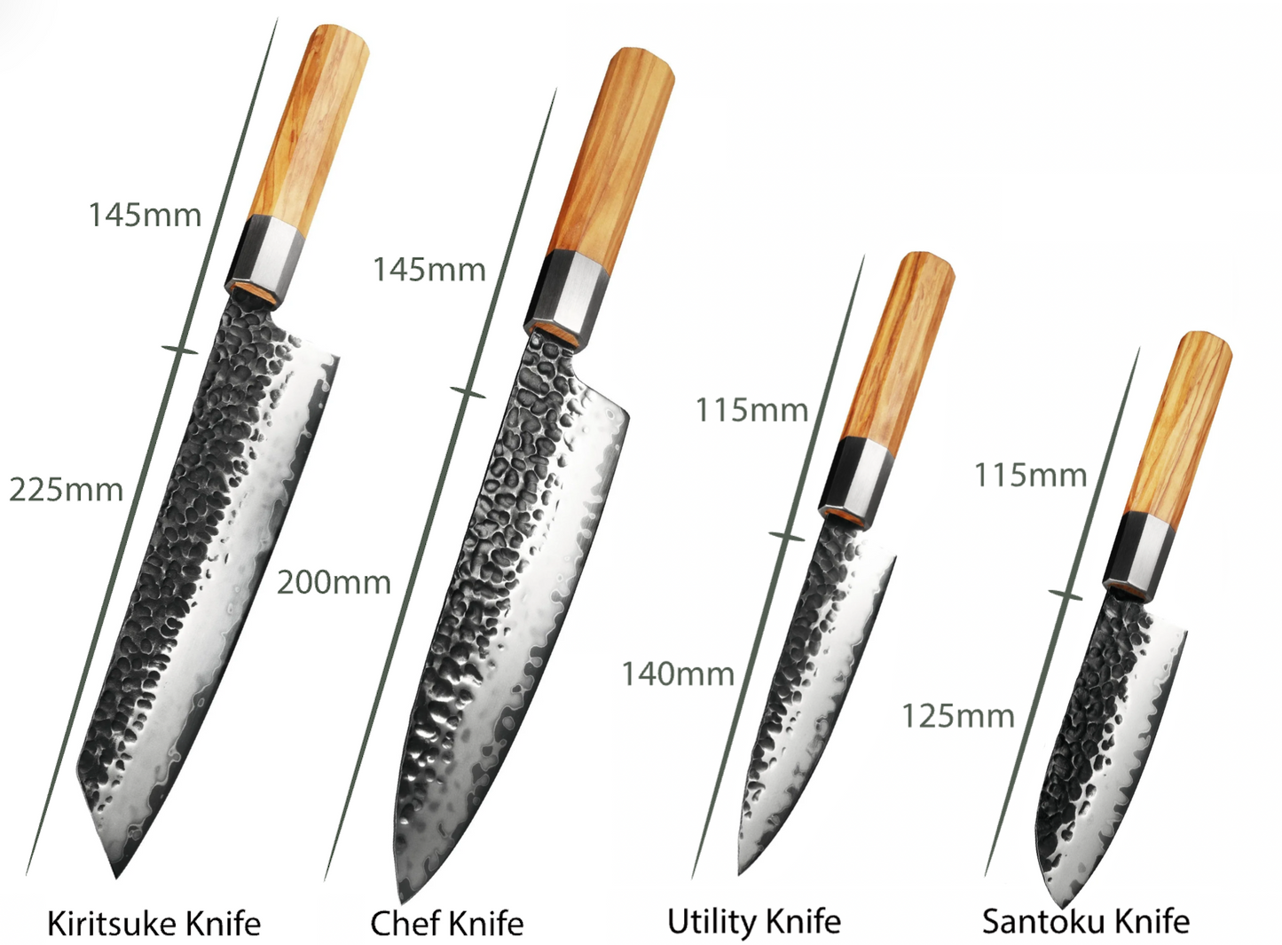 Olive wood. 4-delt sæt